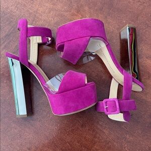 Giuseppe Zanotti Fuschia Suede Metallic Heel Platform Sandals Sz 5.5 NWOT